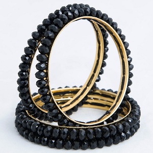 Black Crystal Bangles Handmade Golden Ethnic Set of 4