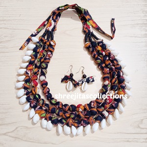 Multicoloured Three Layered Handloom Fabric Handmade Necklace Set