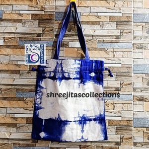 Blue Tie Dye Canvas Drawstring Tote Bag
